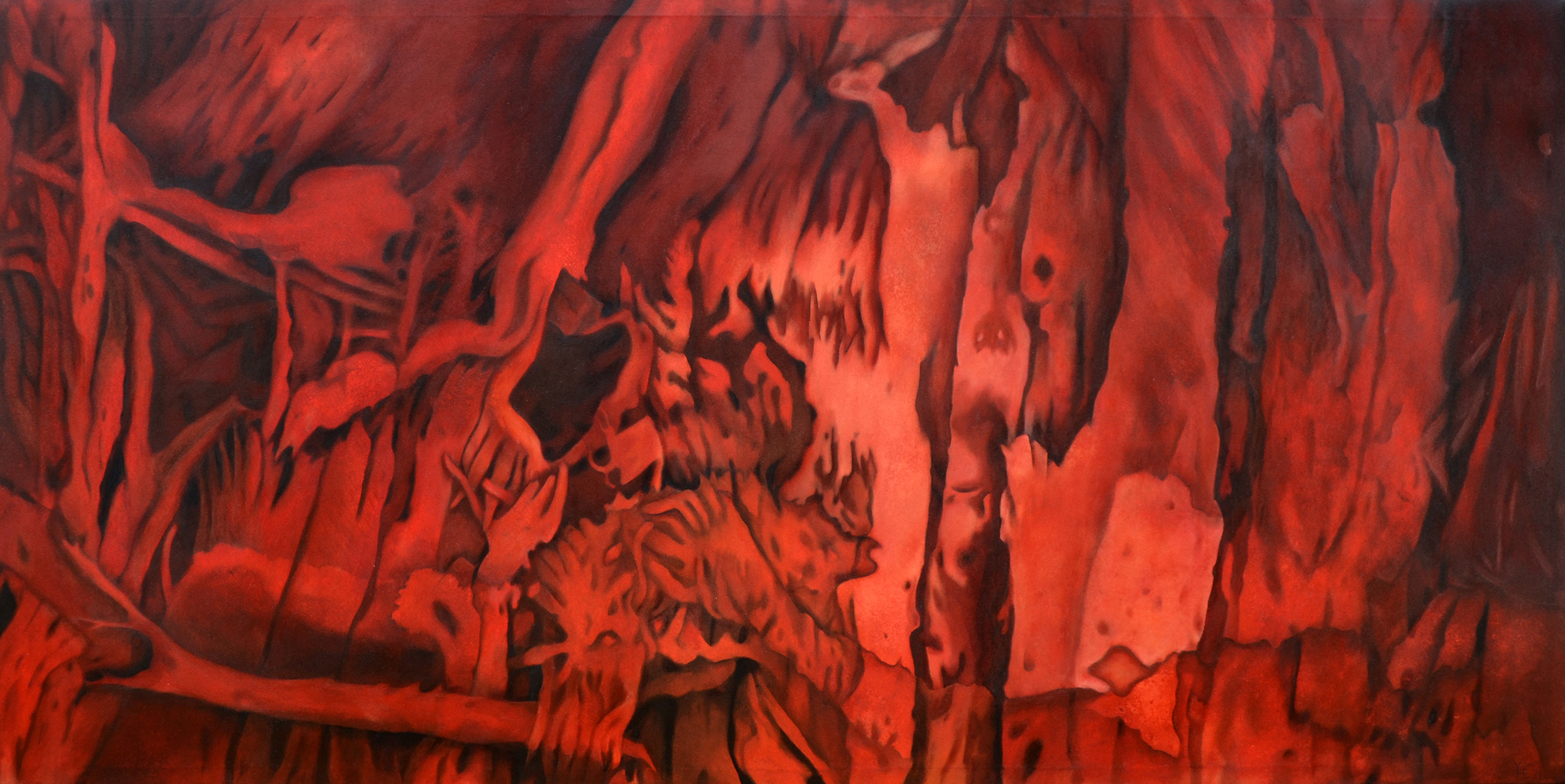 Bedrohte Vielfalt - Wald, Acryl-Mischtechnik, 90 x 180 cm, 2021
