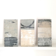 Anne Avenarius - o.T. - Monoprint Collage auf Holz 3-teilig je 15x23 cm - 2023