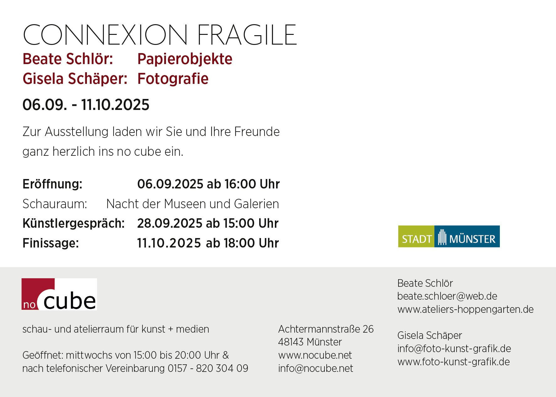 Gisela Schäper (Fotografie) und Beate Schlör (Papierobjekte) CONNEXION FRAGILE